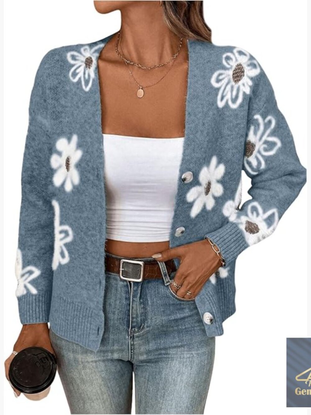 Women's Floral Cardigan Sweater Open Front Long Sleeve Button Down Knit